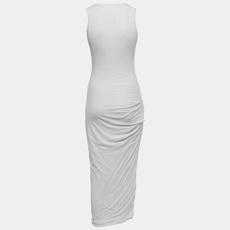 Pre Owned Standard James Perse White Jersey Ruche Midi Dress S