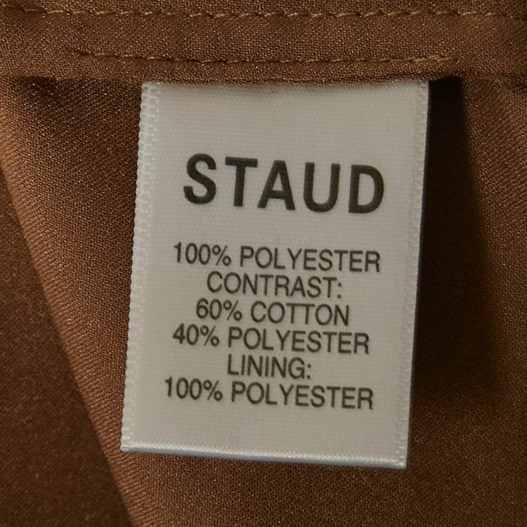 Pre Owned Staud Dark Beige Dot Printed Mesh Shirt & Skirt L
