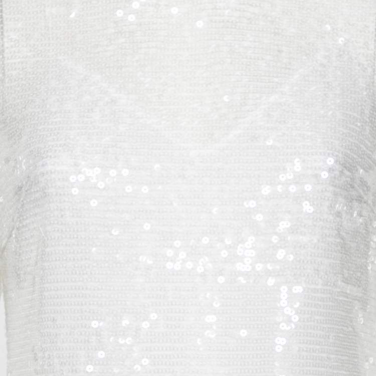 Pre Owned Staud White Sequin Embellished Long Sleeve Midi Dress M
