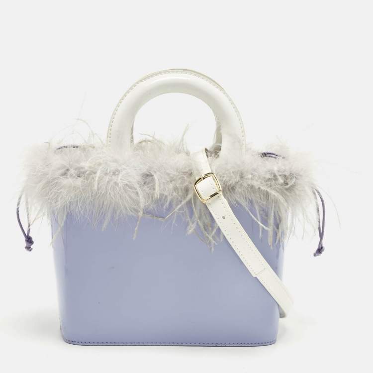 Pre Owned Staud Nic Lilac/White Feather and Patent Leather Tote