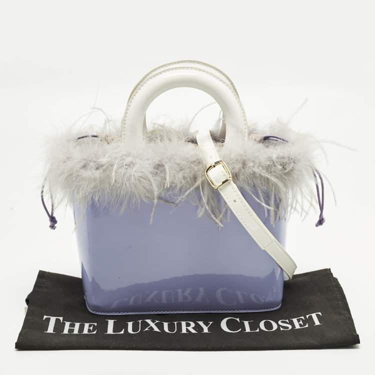 Pre Owned Staud Nic Lilac/White Feather and Patent Leather Tote