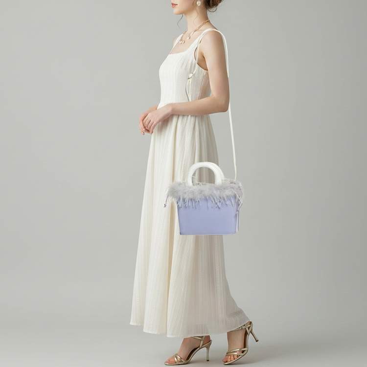 Pre Owned Staud Nic Lilac/White Feather and Patent Leather Tote