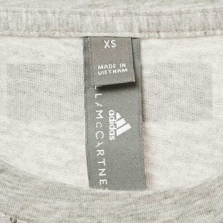 Pre Owned Stella McCartney X Adidas Grey Printed Cotton & Mesh Detail T-Shirt XS 