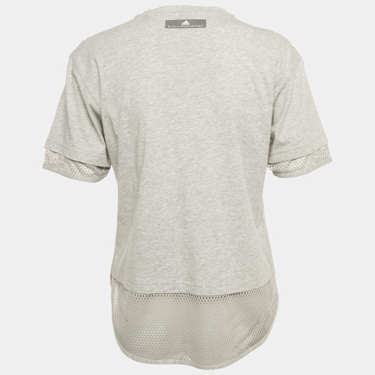 Pre Owned Stella McCartney X Adidas Grey Printed Cotton & Mesh Detail T-Shirt XS 