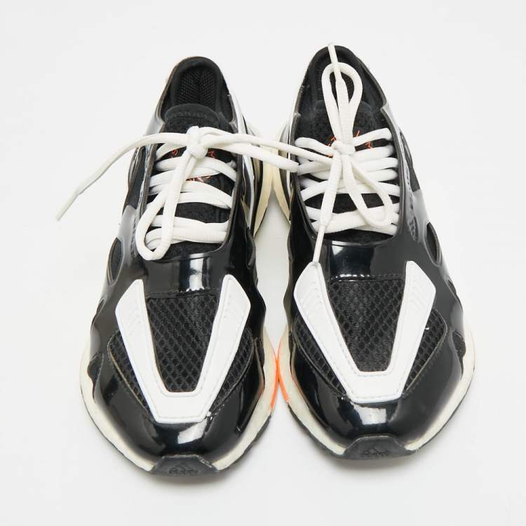 Pre Owned Stella McCartney Adidas Ultra Boost 22 Size 36.5 Black/White Fabric and Faux Patent Leather Lace Up Sneakers