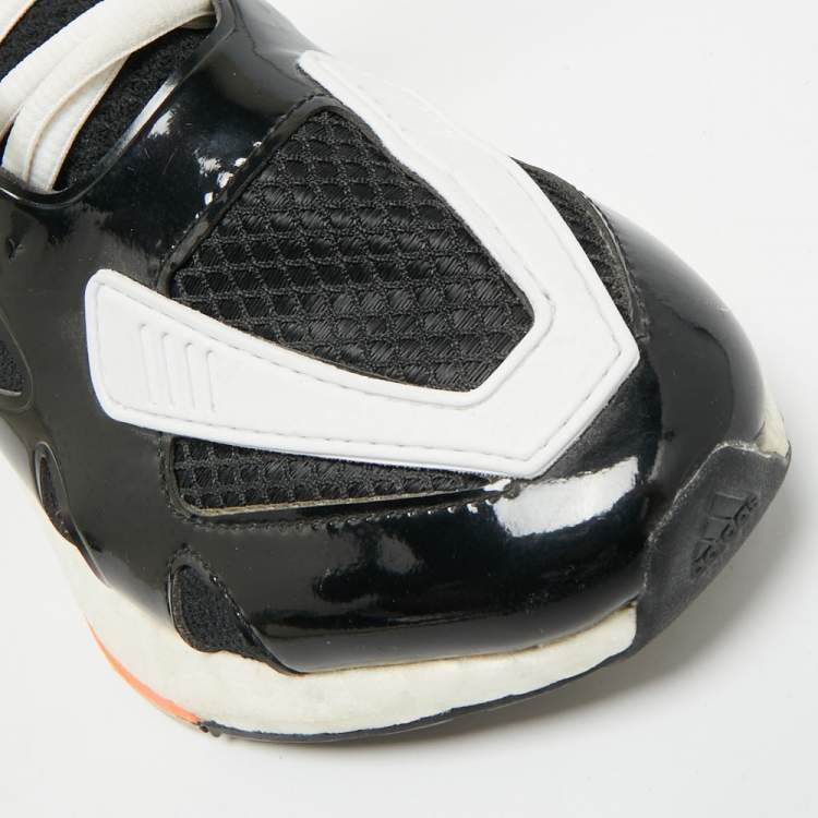 Pre Owned Stella McCartney Adidas Ultra Boost 22 Size 36.5 Black/White Fabric and Faux Patent Leather Lace Up Sneakers