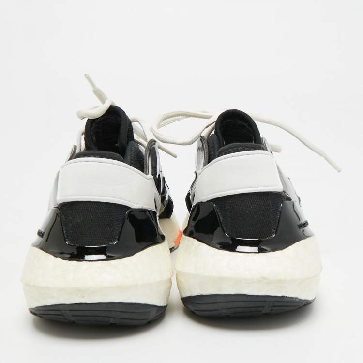Pre Owned Stella McCartney Adidas Ultra Boost 22 Size 36.5 Black/White Fabric and Faux Patent Leather Lace Up Sneakers