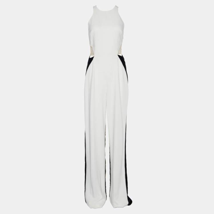Pre Owned Stella McCartney White/Black Crepe & Velvet Cut-Out Jumpsuit M