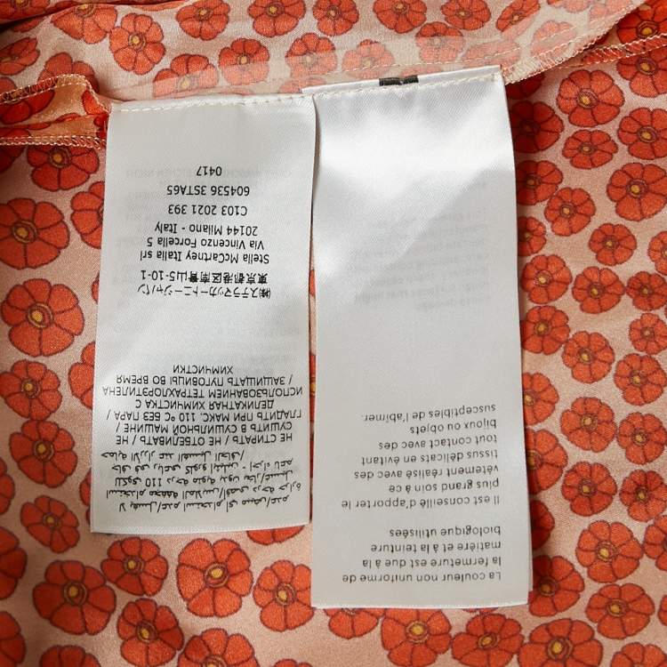 Pre Owned Stella McCartney Orange Ditsy Floral Print Silk Crop Trousers S