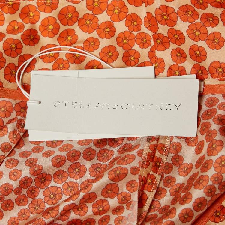 Pre Owned Stella McCartney Orange Ditsy Floral Print Silk Crop Trousers S