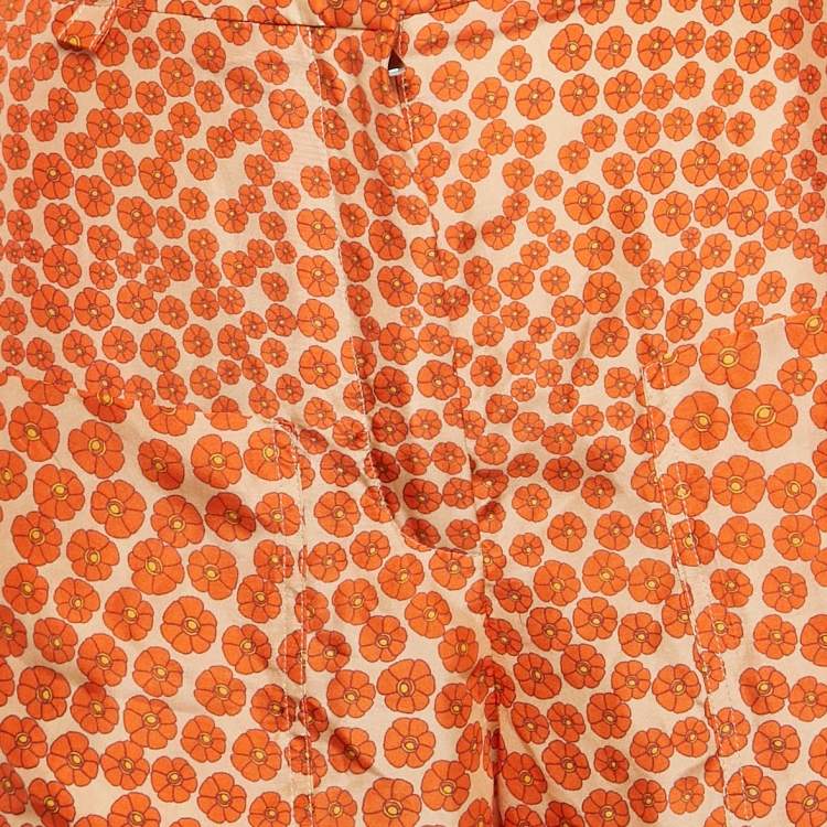 Pre Owned Stella McCartney Orange Ditsy Floral Print Silk Crop Trousers S