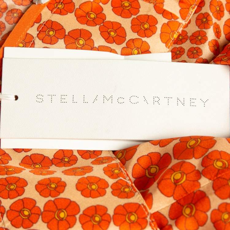 Pre Owned Stella McCartney Orange Ditsy Floral Print Silk Trousers M