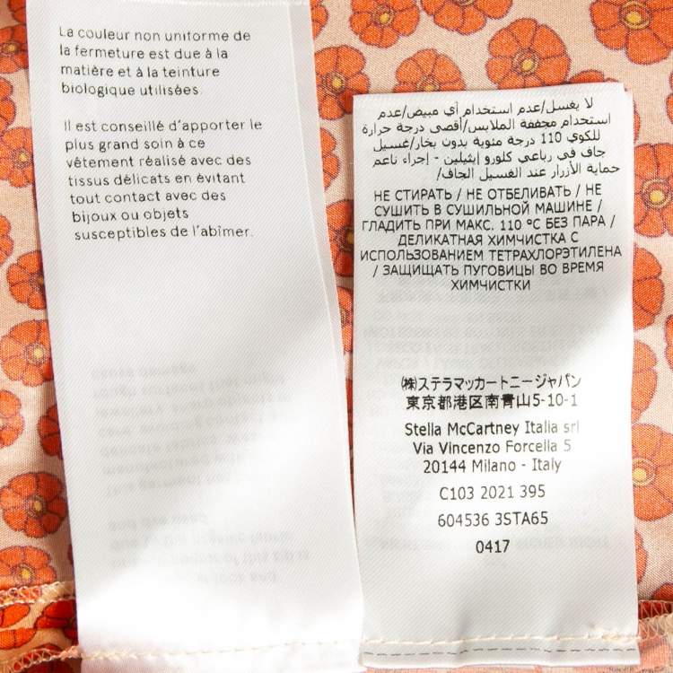 Pre Owned Stella McCartney Orange Ditsy Floral Print Silk Trousers M