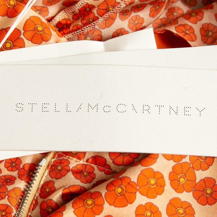 Pre Owned Stella McCartney Orange Ditsy Floral Print Silk Trousers M