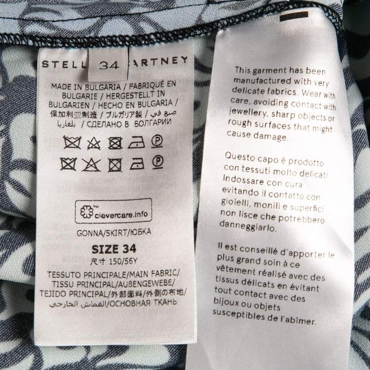 Pre Owned Stella McCartney Blue Printed Crepe de Chine Midi Skirt XS