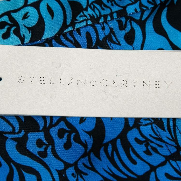 Pre Owned Stella McCartney Blue Printed Crepe de Chine Midi Skirt XS