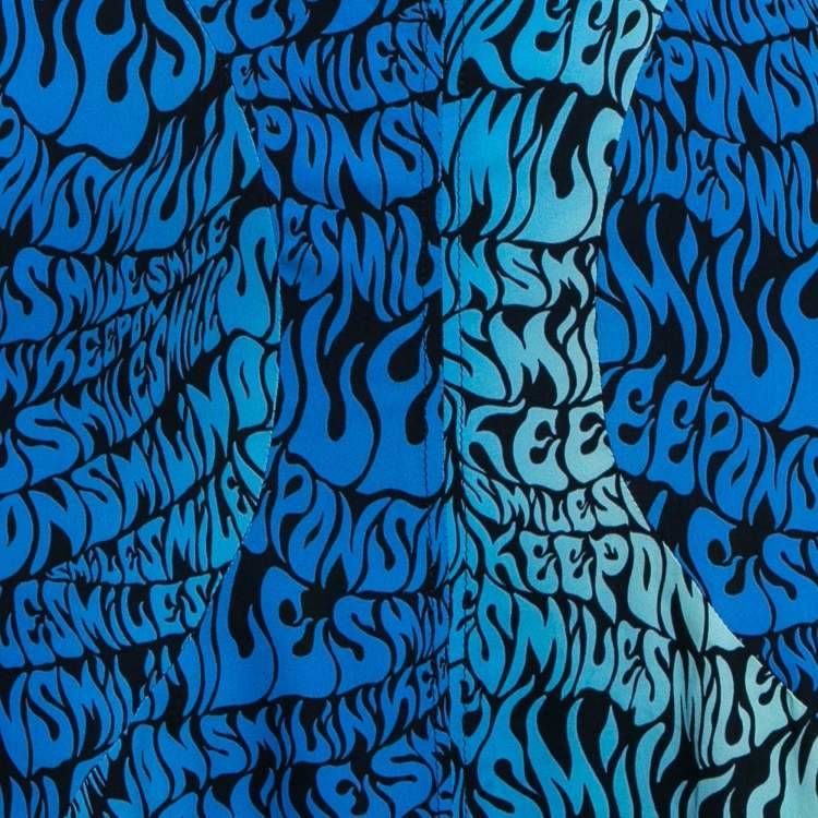 Pre Owned Stella McCartney Blue Printed Crepe de Chine Midi Skirt XS