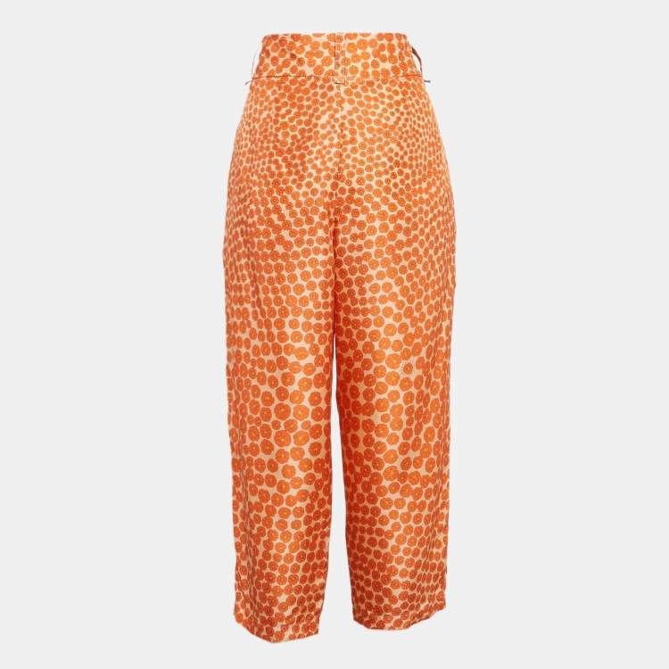 Pre Owned Stella McCartney Orange Ditsy Floral Print Silk Trousers S