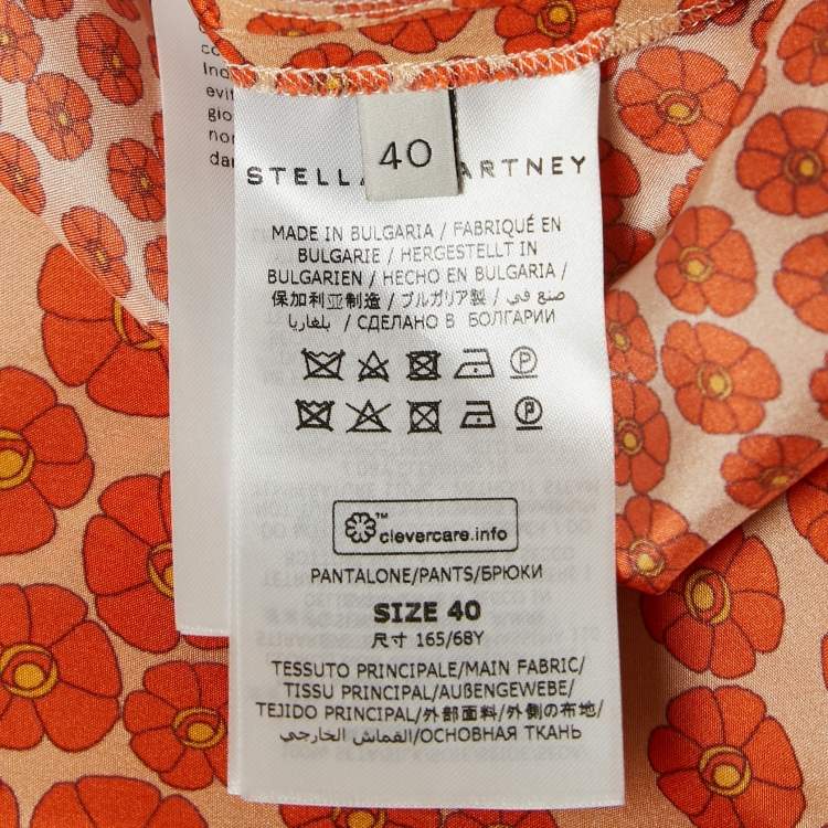 Pre Owned Stella McCartney Orange Ditsy Floral Print Silk Trousers S