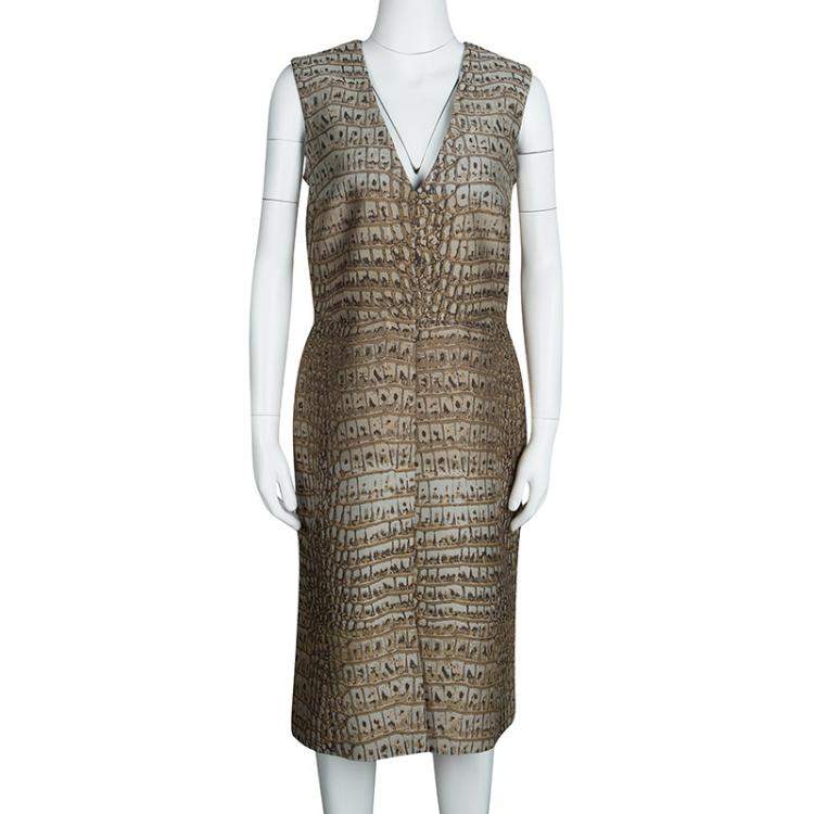 Pre Owned Stella Mccartney Beige Crocodile Effect Jacquard Sleeveless Giona Dress M