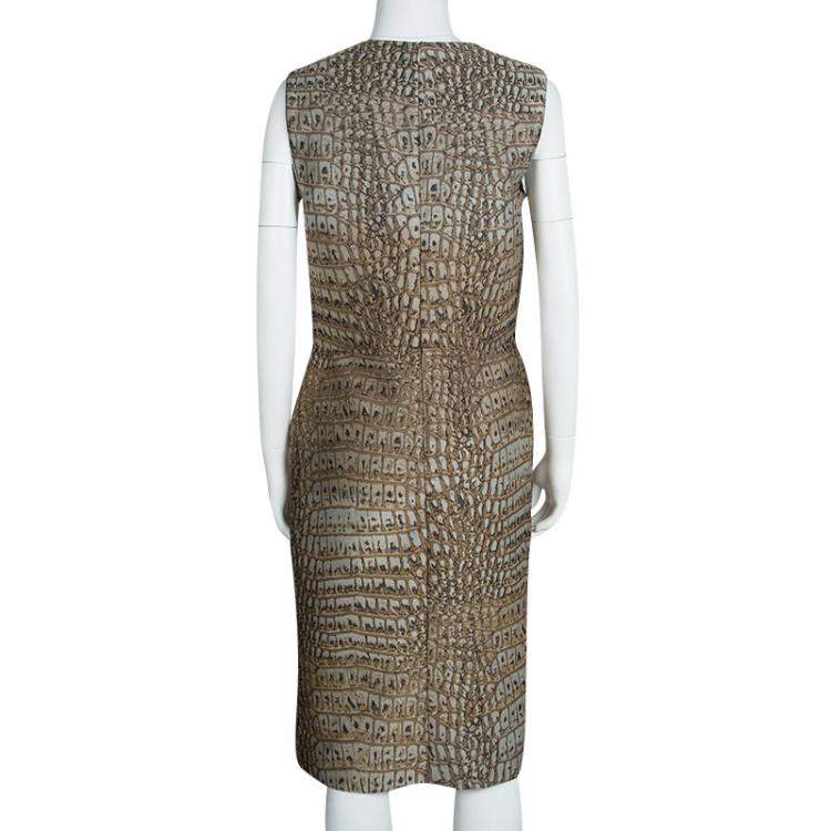 Pre Owned Stella Mccartney Beige Crocodile Effect Jacquard Sleeveless Giona Dress M