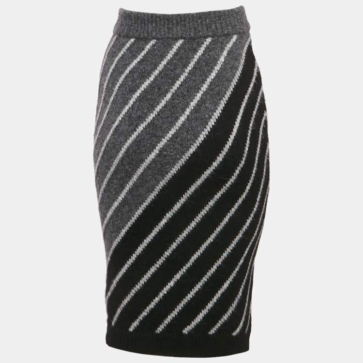 Pre Owned Stella McCartney Grey Striped Wool Midi Skirt XS