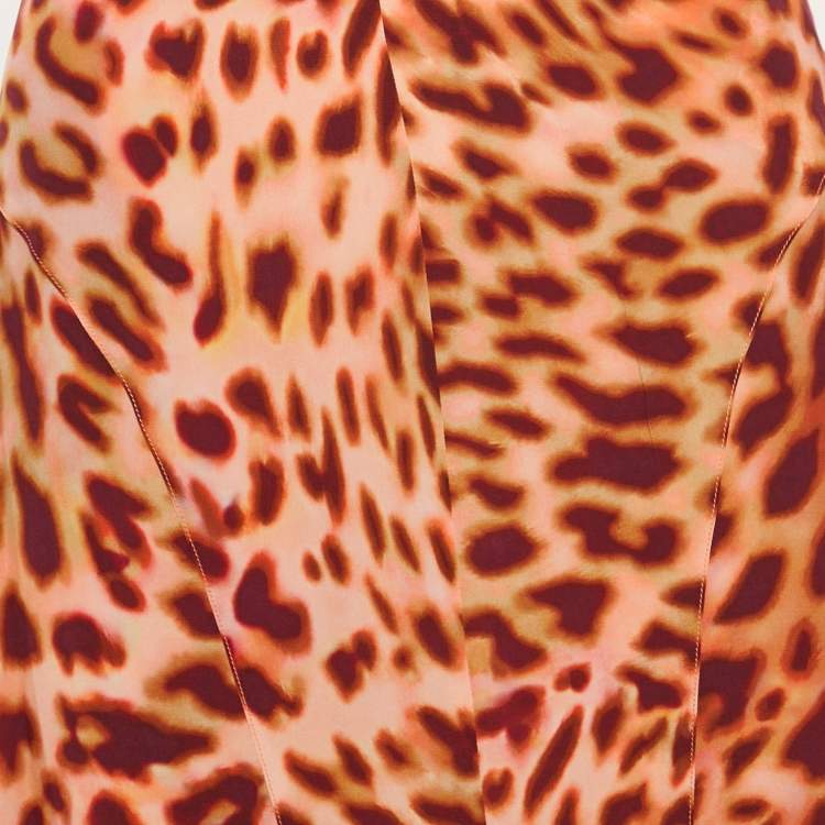 Pre Owned Stella McCartney Brown Leopard Print Silk Flared Midi Skirt S