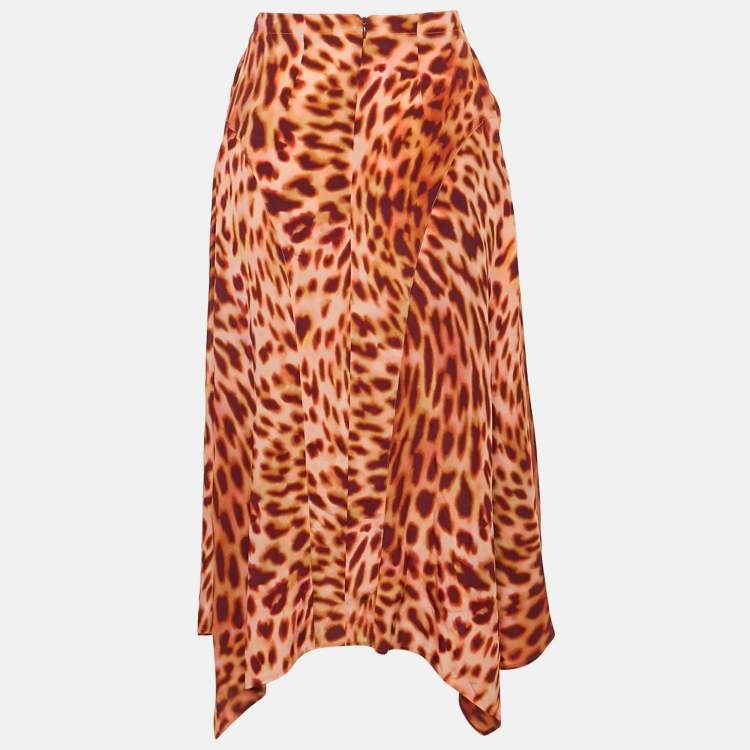 Pre Owned Stella McCartney Pink/Brown Leopard Print Silk Midi Skirt XXS