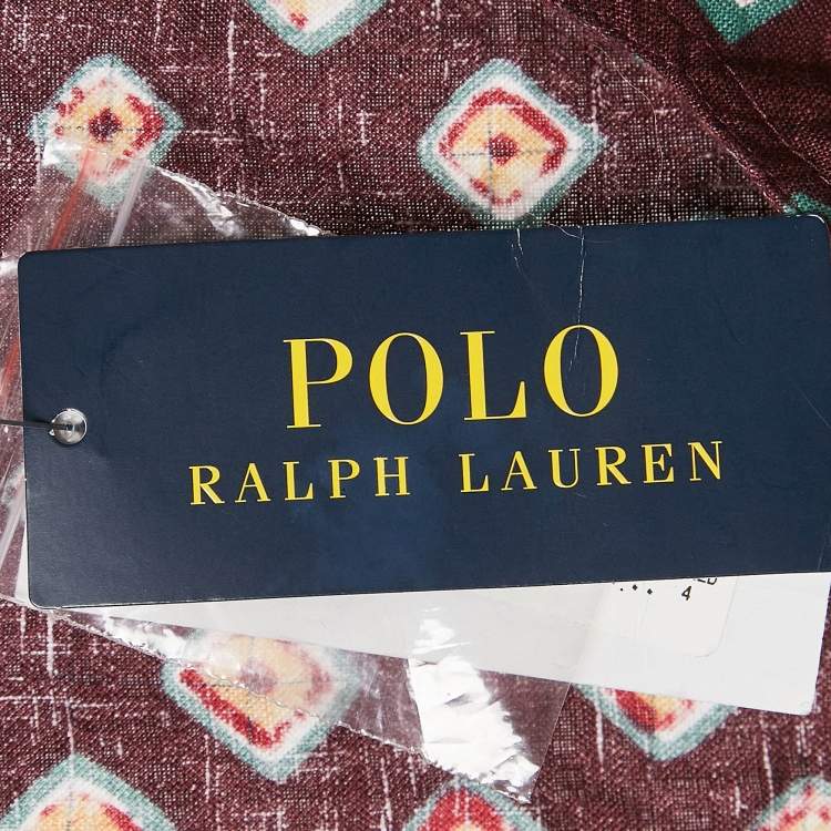 Pre Owned Polo Ralph Lauren Burgundy Printed Linen Blouse S