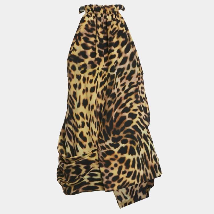 Pre Owned Stella McCartney Brown Leopard Print Silk Sleeveless Top M