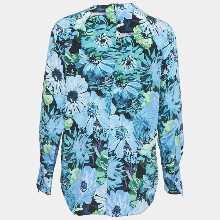 Pre Owned Stella McCartney Blue Floral Print Silk Blouse S
