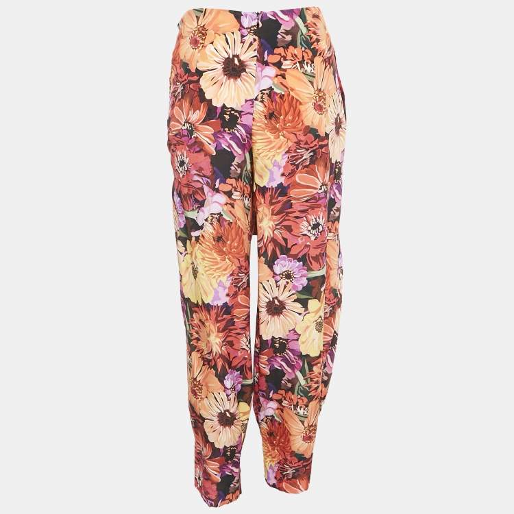 Pre Owned Stella McCartney Red Floral Print Silk Tie-Up Trousers S