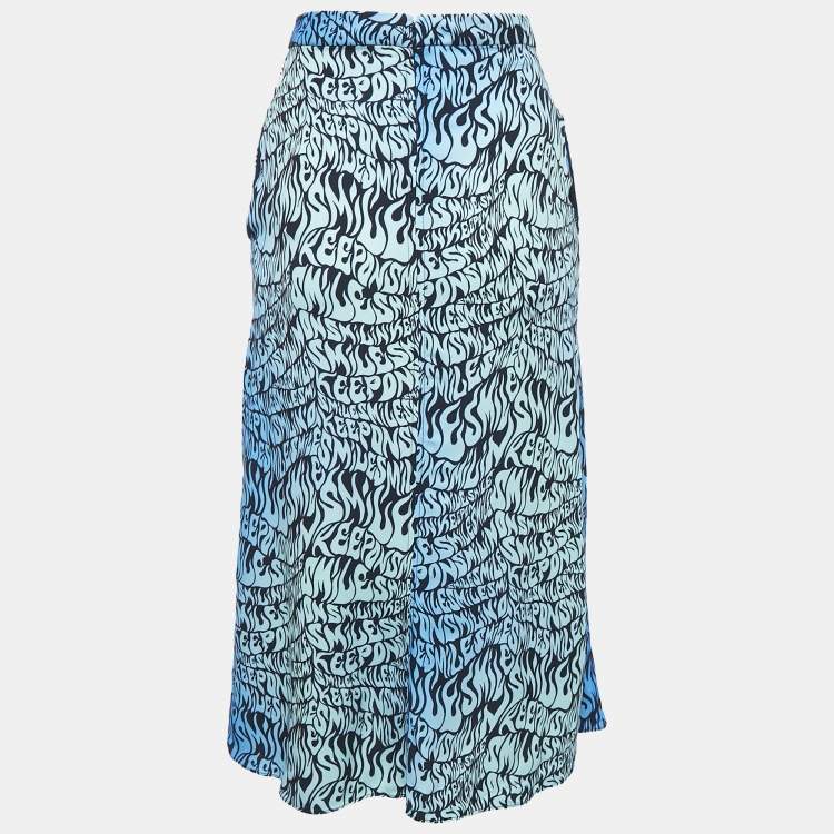 Pre Owned Stella McCartney Blue Printed Crepe Midi Skirt S