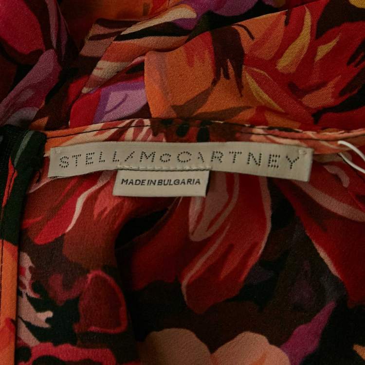 Pre Owned Stella McCartney Red Poppy Print Silk Long Sleeve Blouse M
