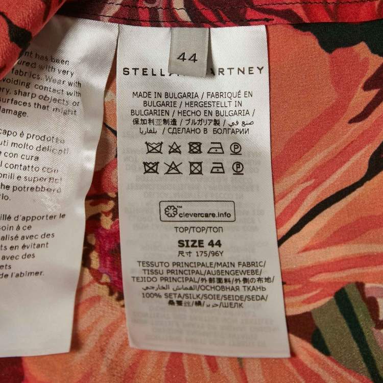 Pre Owned Stella McCartney Red Poppy Print Silk Long Sleeve Blouse M