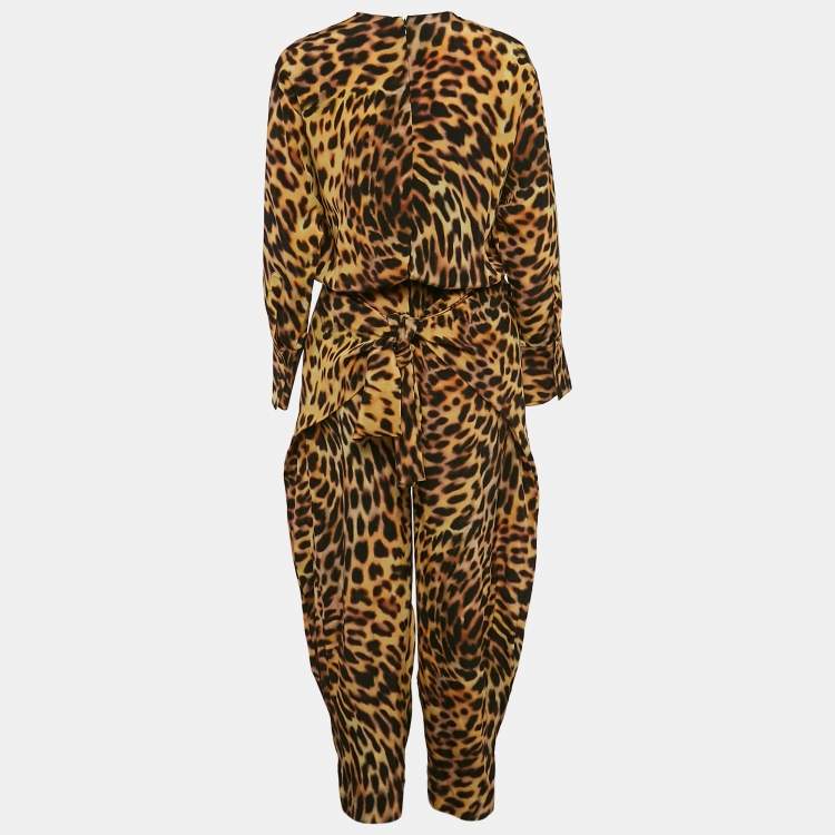Pre Owned Stella McCartney Beige Leopard Silk Tie-Up Jumpsuit XS