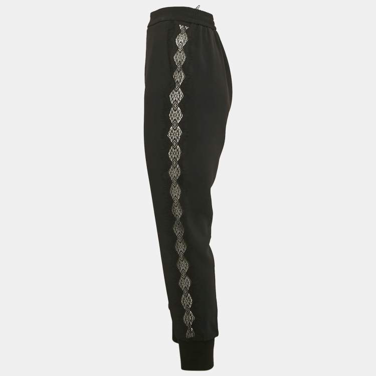 Pre Owned Stella McCartney Black Crepe Lace Trimmed Trousers S