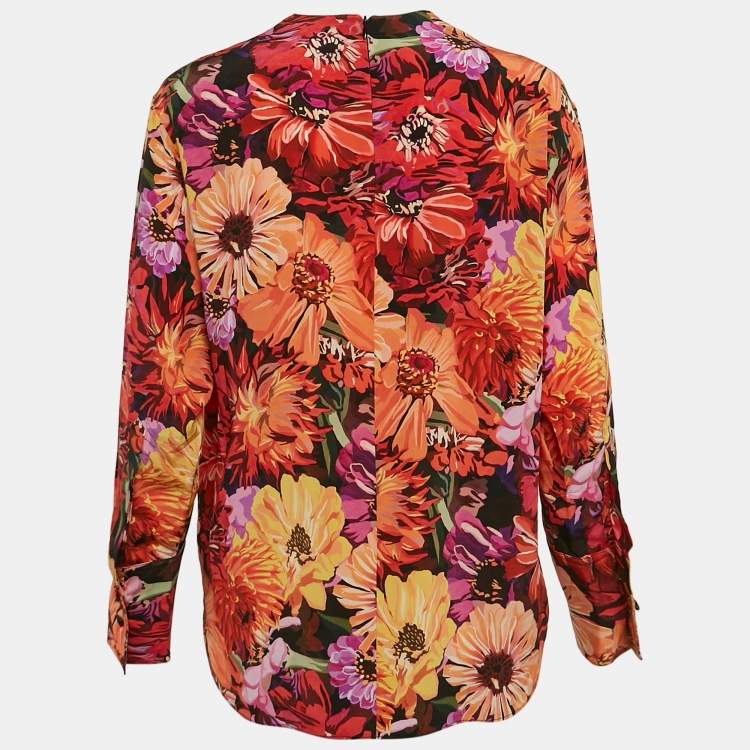 Pre Owned Stella McCartney Red Poppy Print Silk Long Sleeve Blouse S