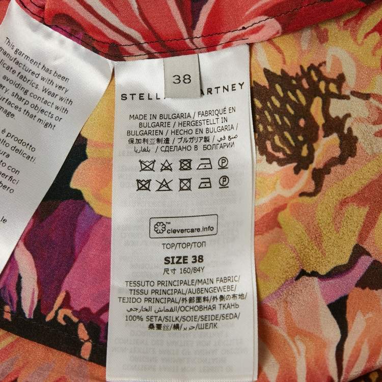 Pre Owned Stella McCartney Red Poppy Print Silk Long Sleeve Blouse S