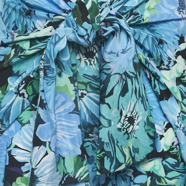 Pre Owned Stella McCartney Blue Floral Print Silk Tie-Up Trousers S