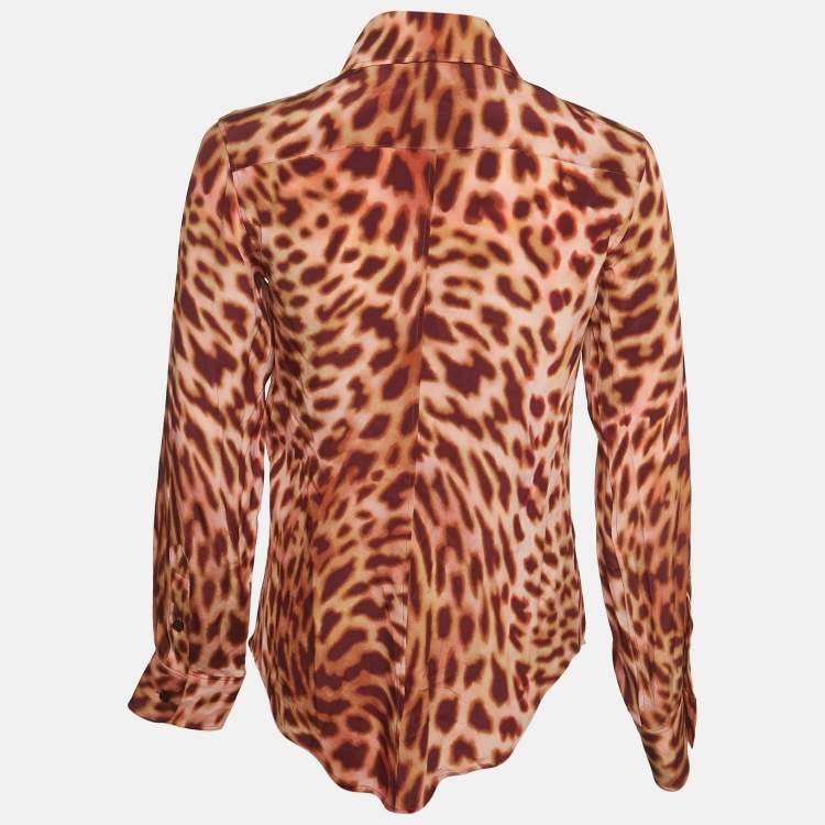 Pre Owned Stella McCartney Multicolor Leopard Print Silk Button Front Shirt XS
