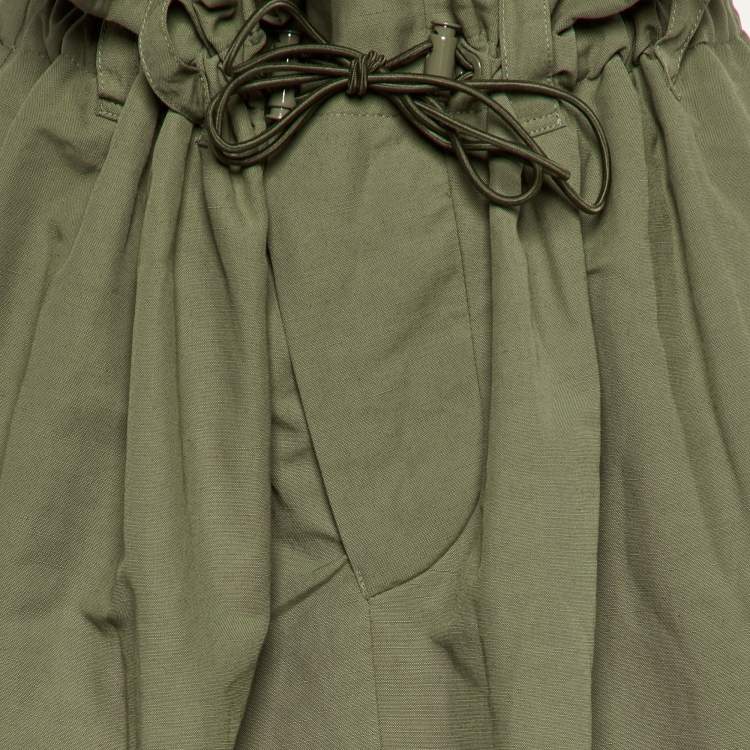 Pre Owned Stella McCartney Khaki Green Cotton Blend Paperbag Midi Skirt M