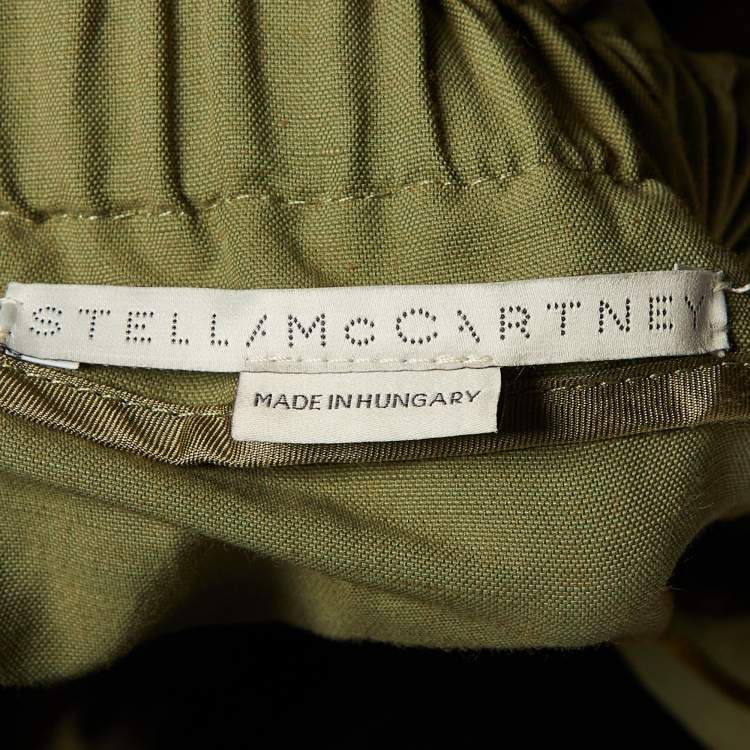 Pre Owned Stella McCartney Khaki Green Cotton Blend Paperbag Midi Skirt M