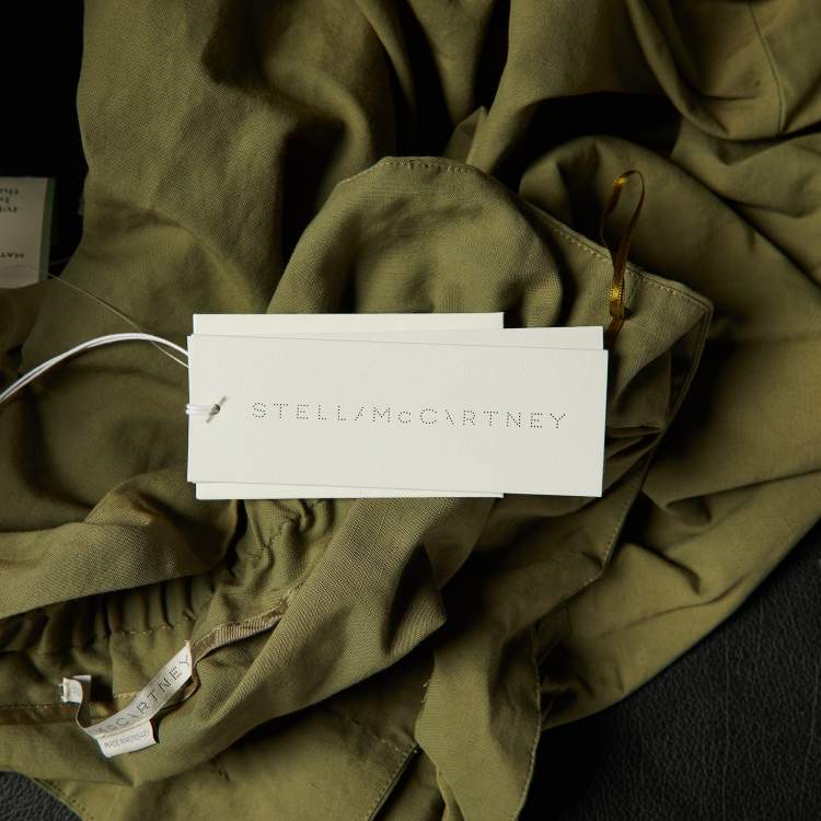 Pre Owned Stella McCartney Khaki Green Cotton Blend Paperbag Midi Skirt M