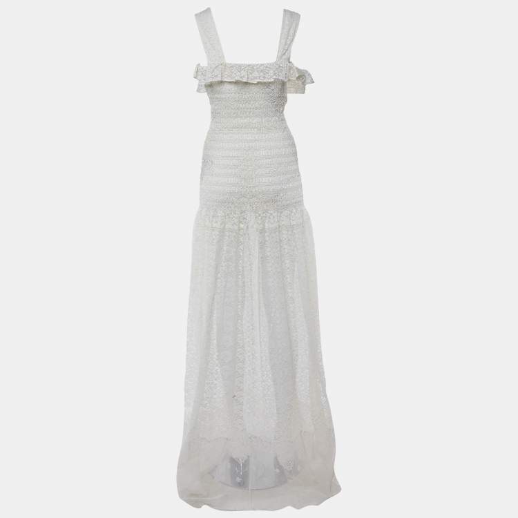 Pre Owned Stella McCartney Off-White Lace Sleeveless Smocked Long Dress S