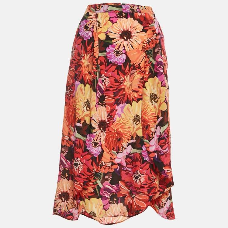 Pre Owned Stella McCartney Multicolor Flower Print Silk Midi Skirt S
