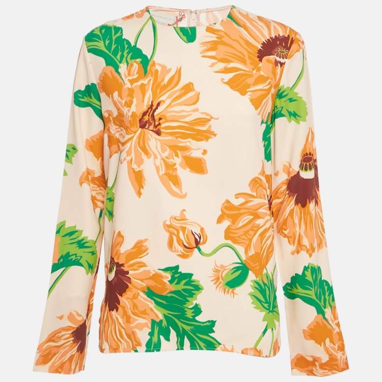Pre Owned Stella McCartney Orange Floral Print Crepe Blouse S