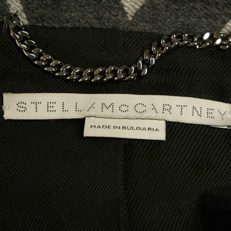 Pre Owned Stella McCartney Monochrome Striped Wool Mid-Length Coat S