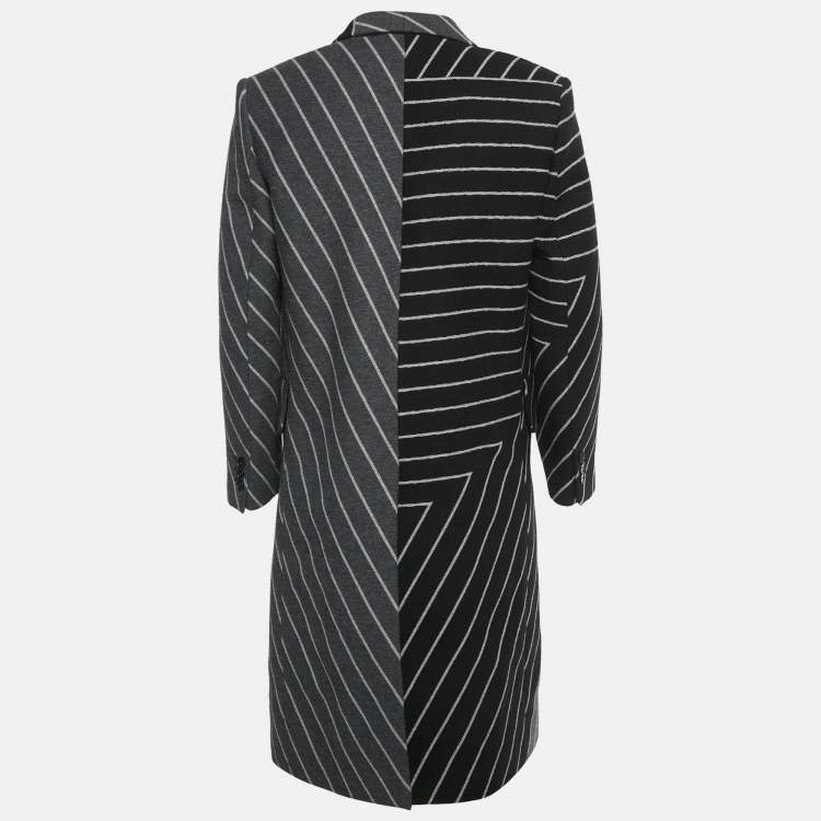 Pre Owned Stella McCartney Monochrome Striped Wool Mid-Length Coat S