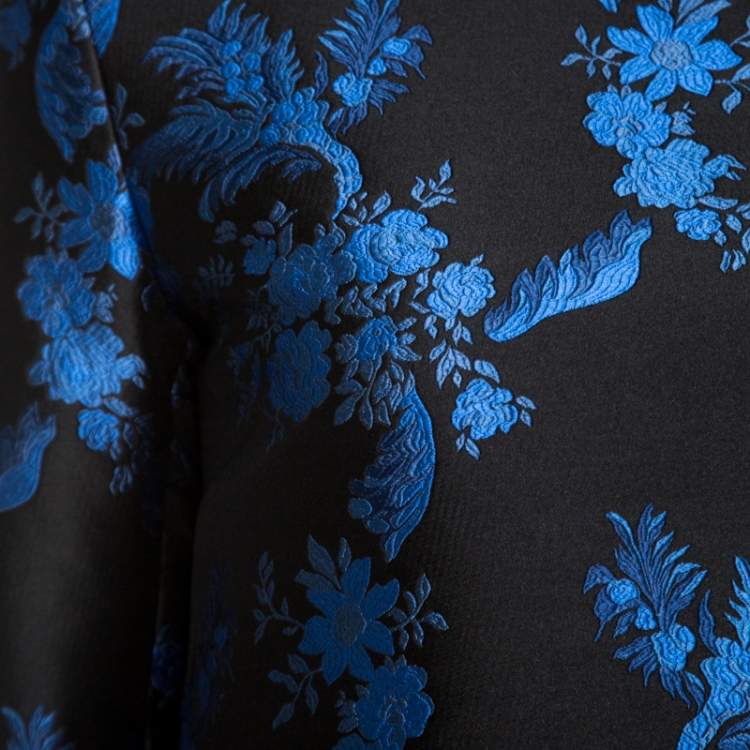 Pre Owned Stella McCartney Black and Blue Floral Jacquard Long Sleeve Top S